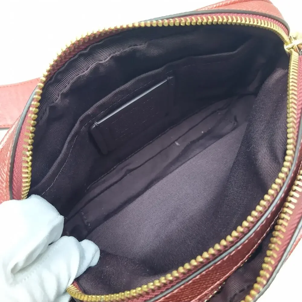 Coach Red Leather Double Zipper Closure Crossbody Bag